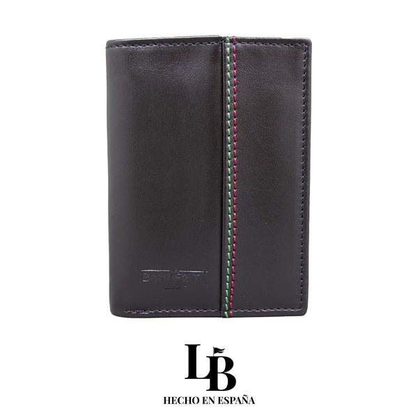 Cartera Negra con Pespunte Verde y Rojo | Hecha en España