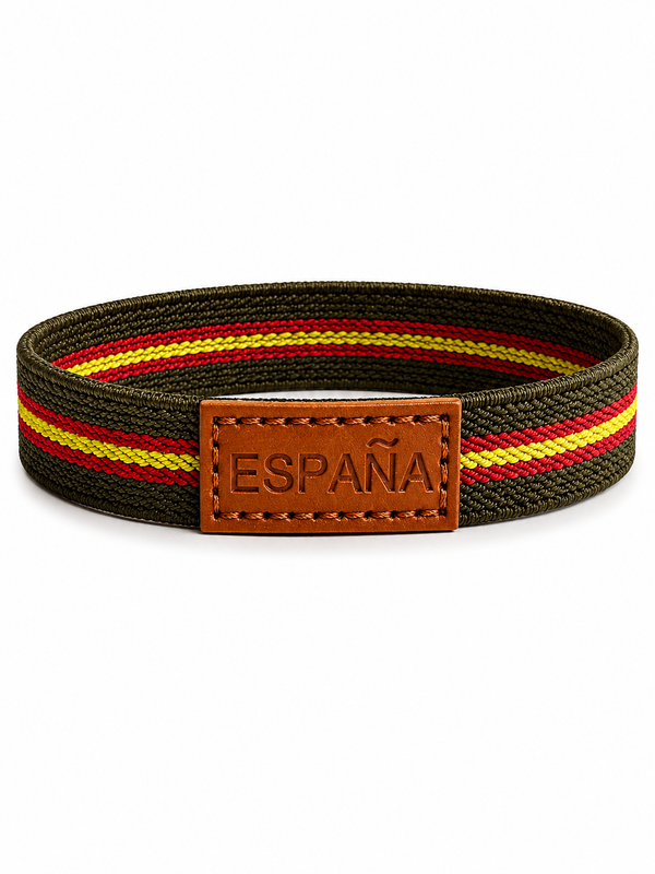 Pulsera España Ancha Fondo Negro | Goma Elástica