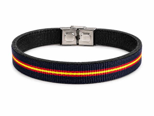 Pulsera de Cuero con Lona España – Azul