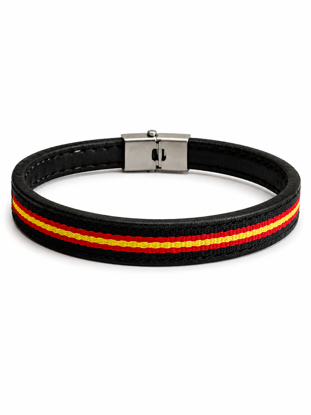 Pulsera de Cuero con Bandera de España | Cierre Acero Inoxidable