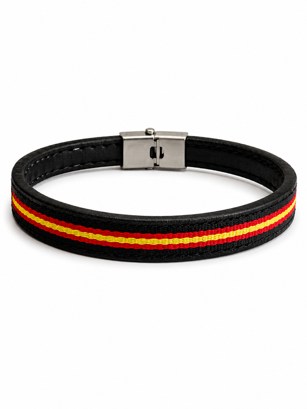 Pulsera de Cuero con Bandera de España | Cierre Acero Inoxidable