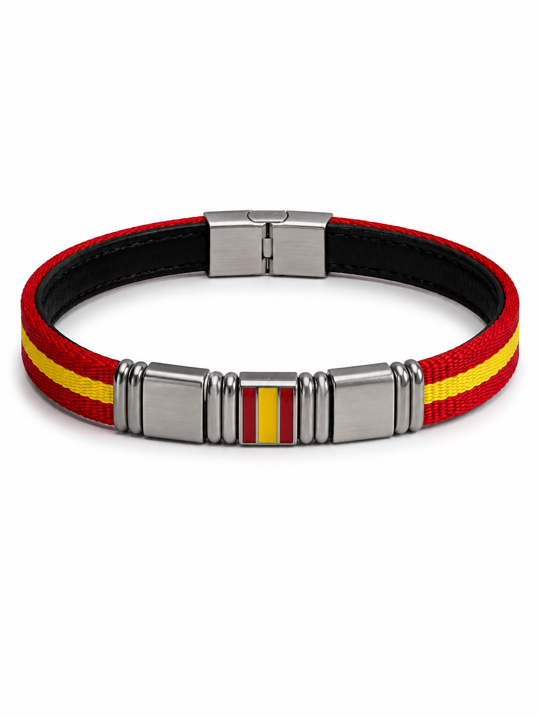 Pulsera de Cuero Rojo con Bandera de España | Placa Acero Inoxidable