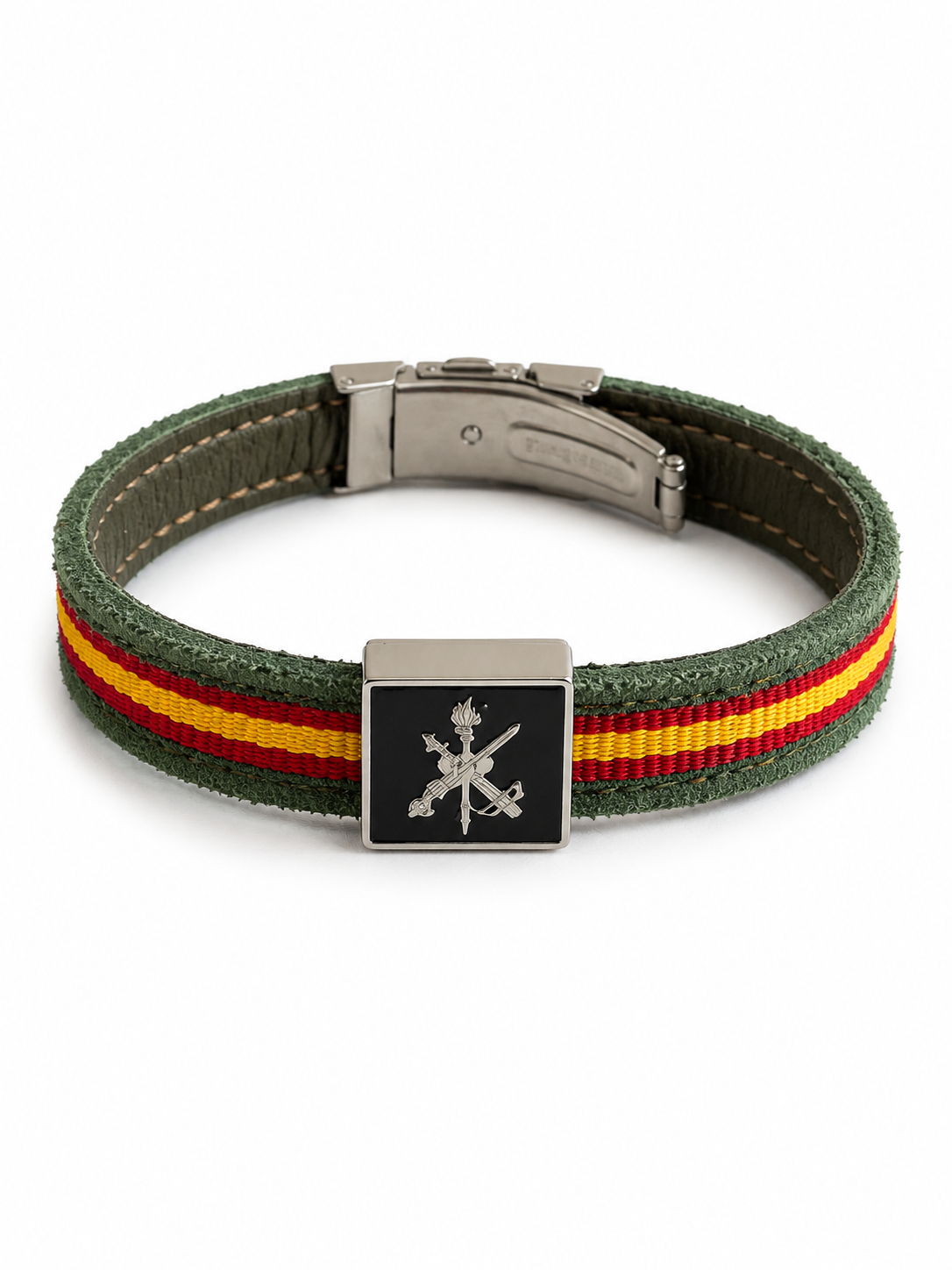 Pulsera Legión Española | Cuero Verde con Emblema y Bandera de España