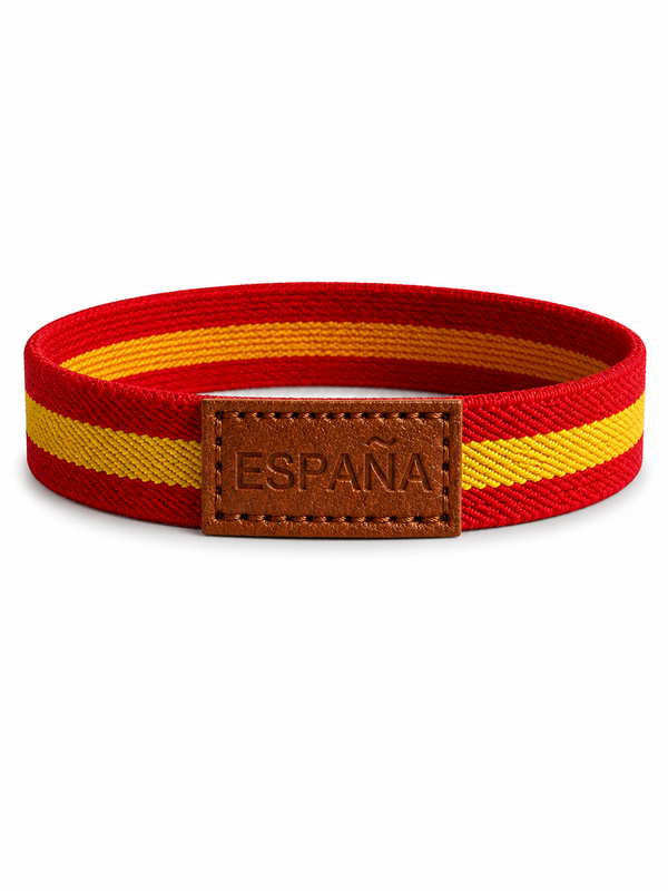 Pulsera España Ancha Fondo Negro | Goma Elástica