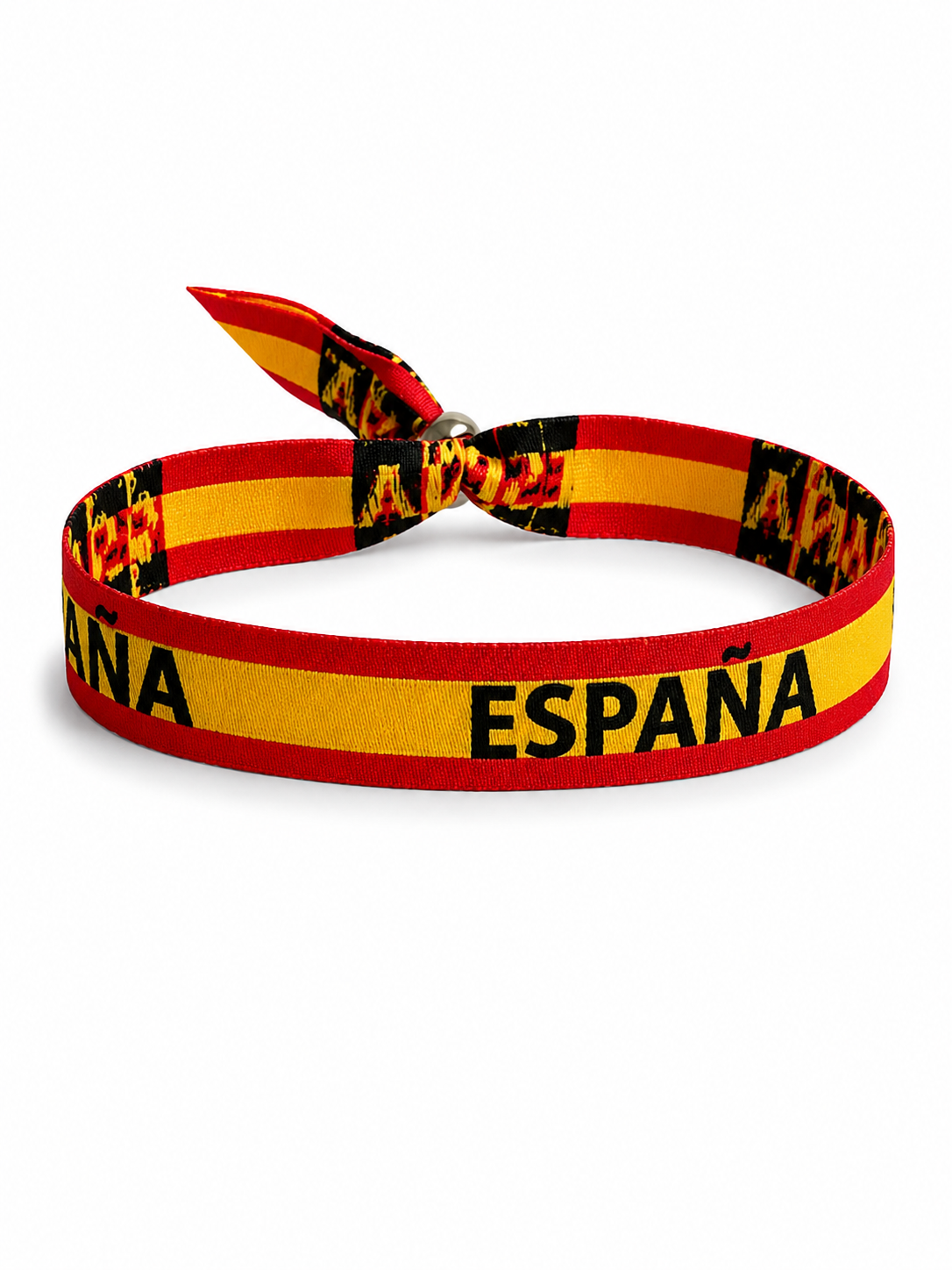 Pulsera de Tela «España» | Bandera Española con Texto Repetido y Cierre de Lazo