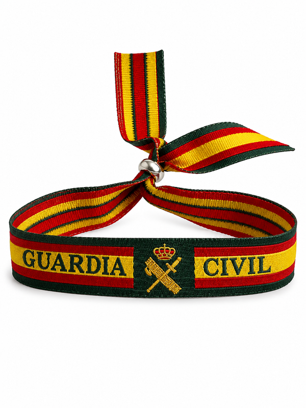 Pulsera Guardia Civil | Tela con Emblema Bordado en Dorado y Bandera de España