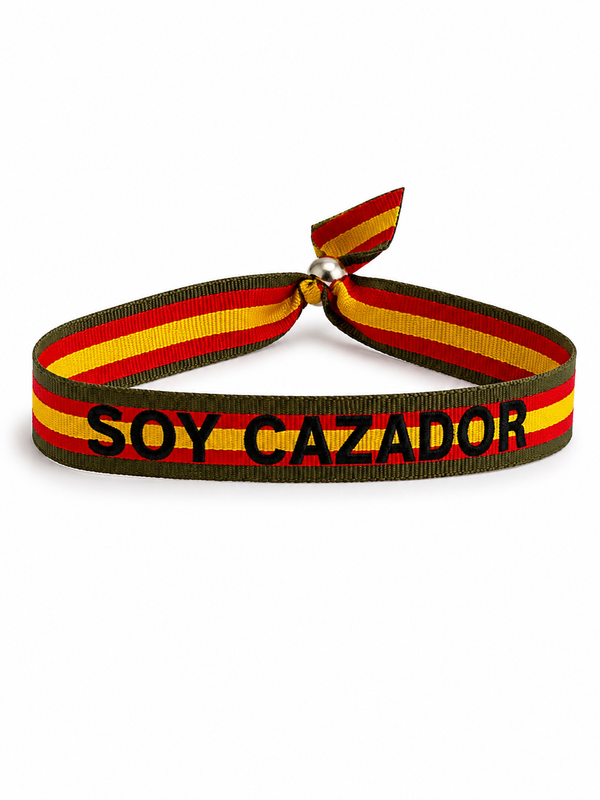 Pulsera «Soy Cazador» | Tela con Bandera de España y Cierre de Lazo
