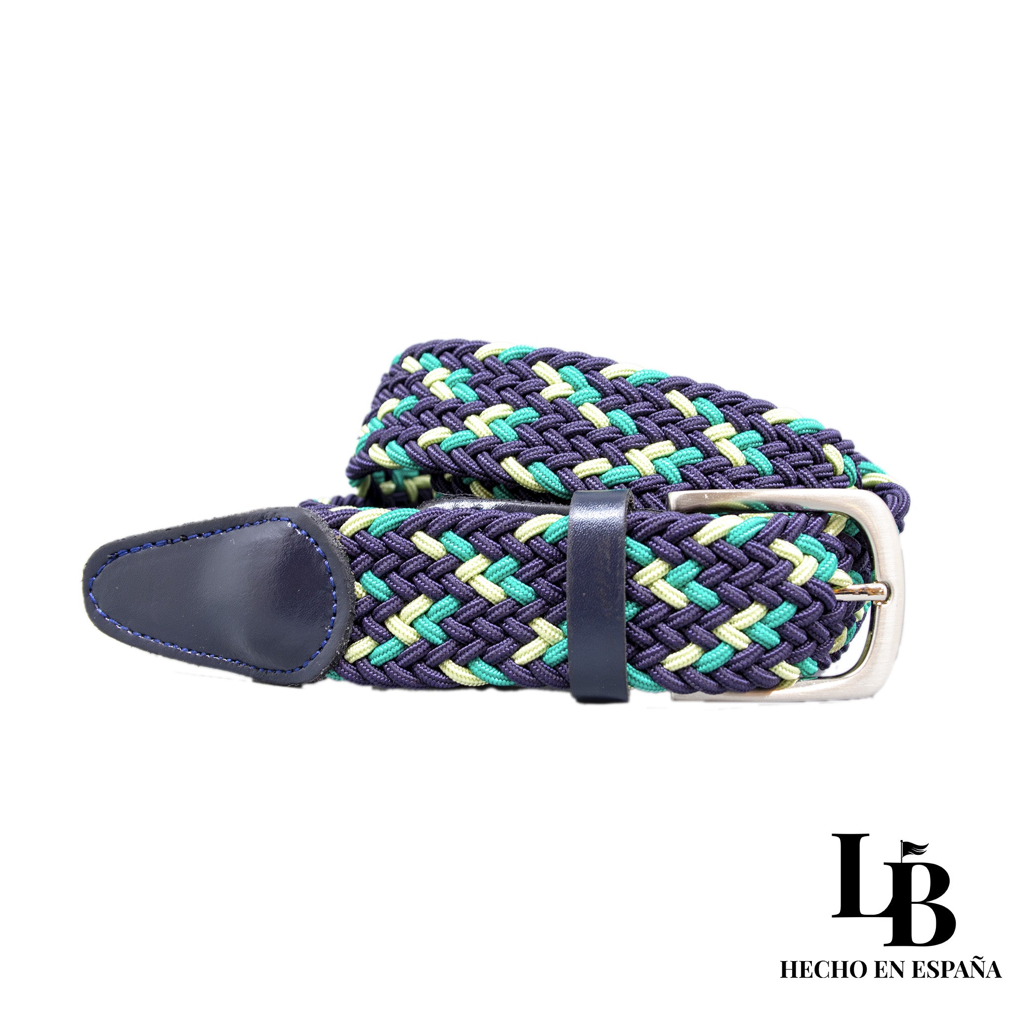 Cinturón Elástico Trenzado Azul y Verde - Comodidad y Estilo Casual