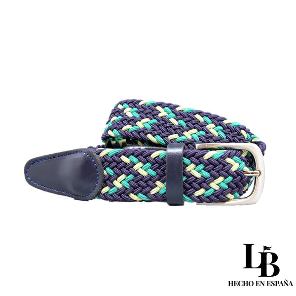 Cinturón Elástico Trenzado Azul y Verde - Comodidad y Estilo Casual