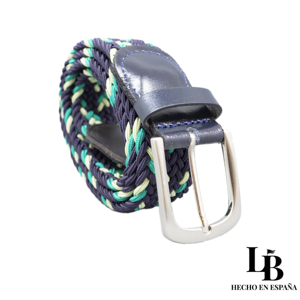 Cinturón Elástico Trenzado Azul y Verde - Comodidad y Estilo Casual