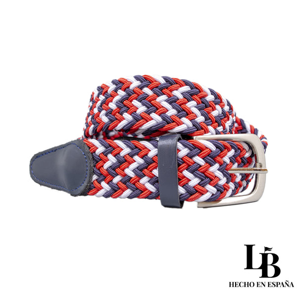 Cinturón Elástico Trenzado Rojo y Azul - Comodidad y Estilo Casual
