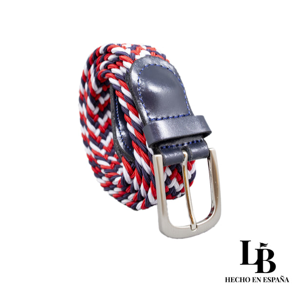 Cinturón Elástico Trenzado Rojo y Azul - Comodidad y Estilo Casual