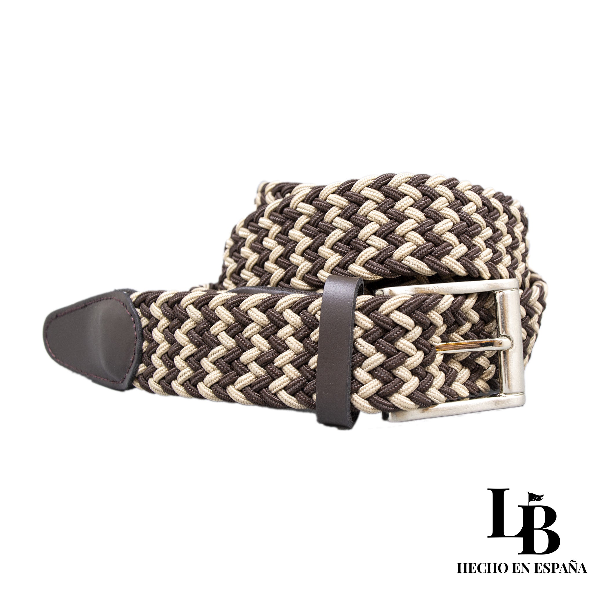 Cinturón Elástico Trenzado Marrón y Beige - Comodidad y Estilo Casual