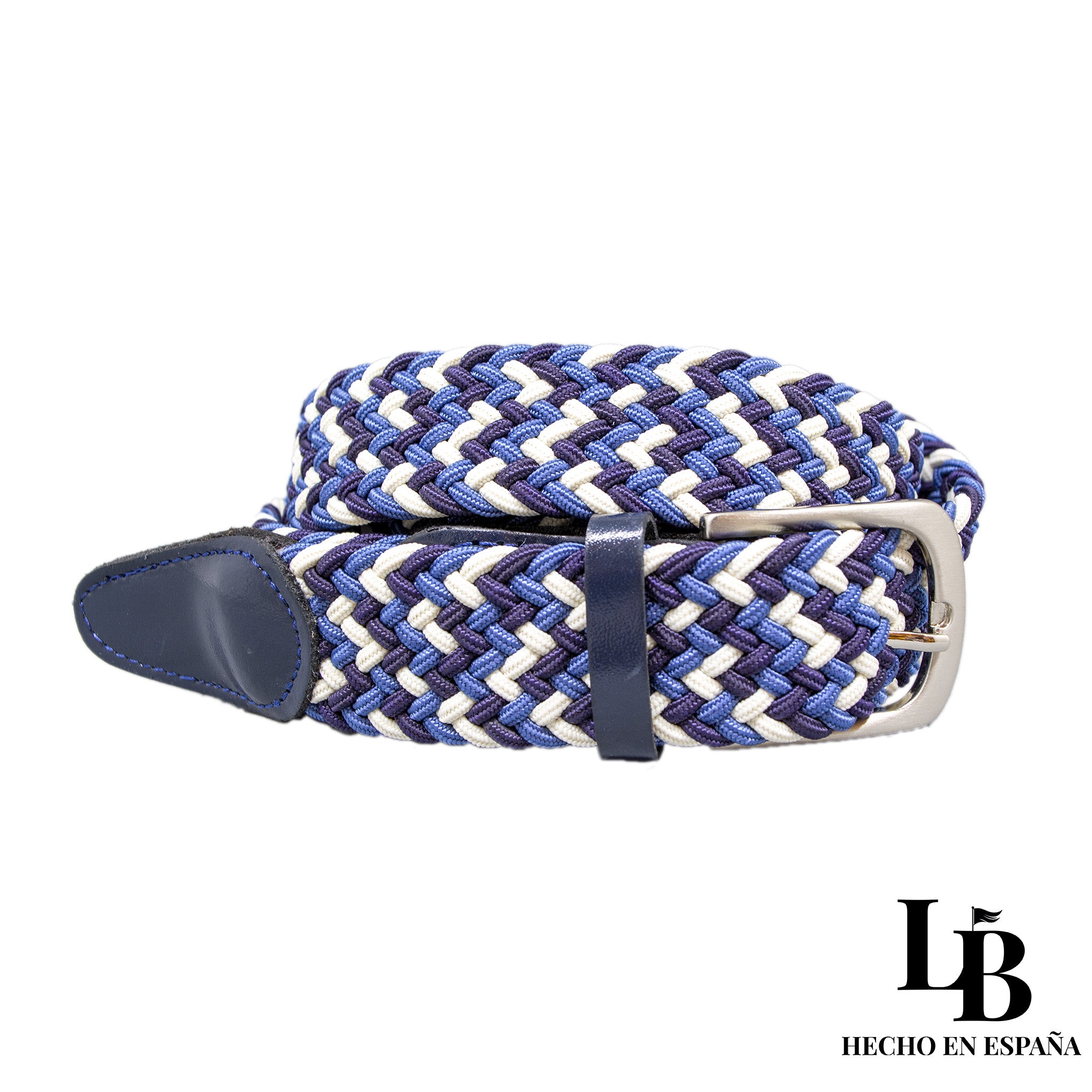 Cinturón Elástico Trenzado Azul y Blanco - Comodidad y Estilo Casual