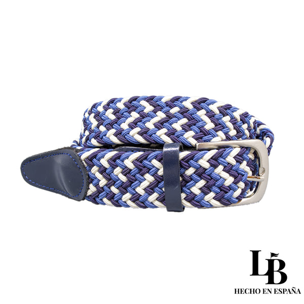 Cinturón Elástico Trenzado Azul y Blanco - Comodidad y Estilo Casual