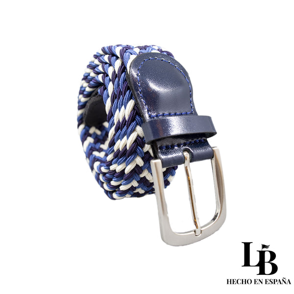 Cinturón Elástico Trenzado Azul y Blanco - Comodidad y Estilo Casual