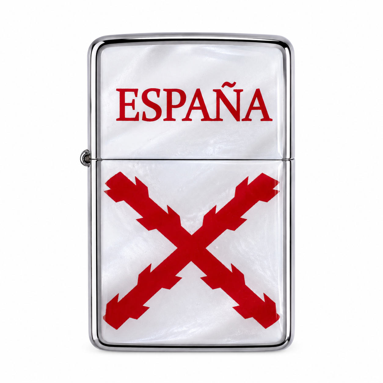 Mechero Estilo Zippo Cruz de Borgoña – España Fondo Plateado