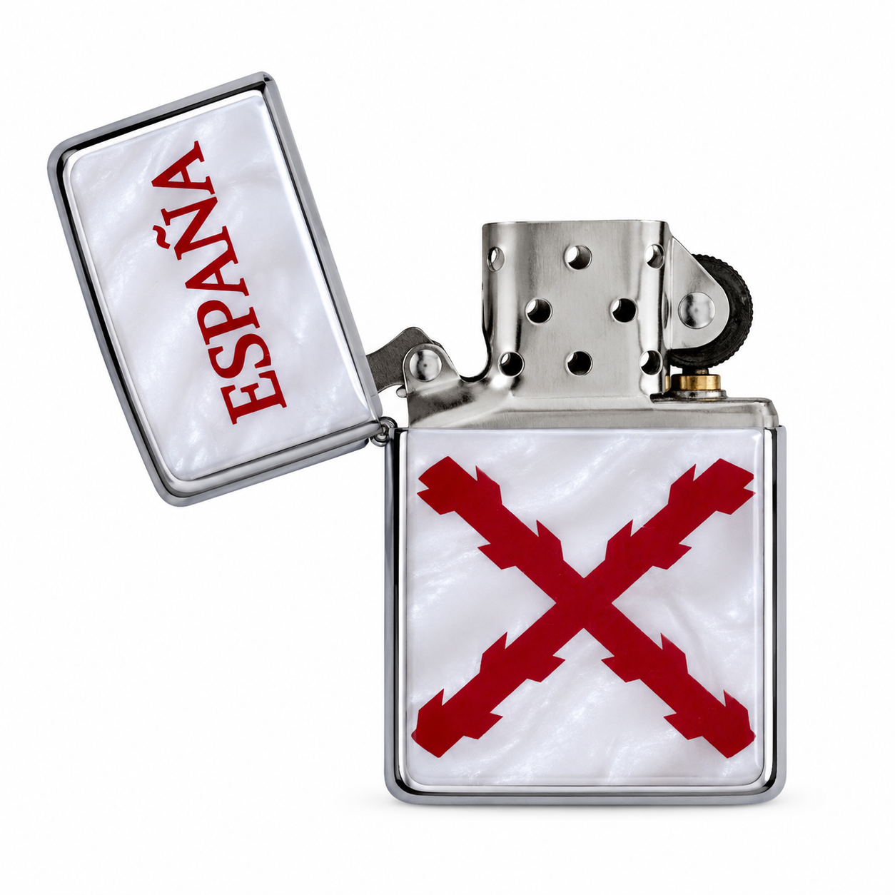 Mechero Estilo Zippo Cruz de Borgoña – España Fondo Plateado