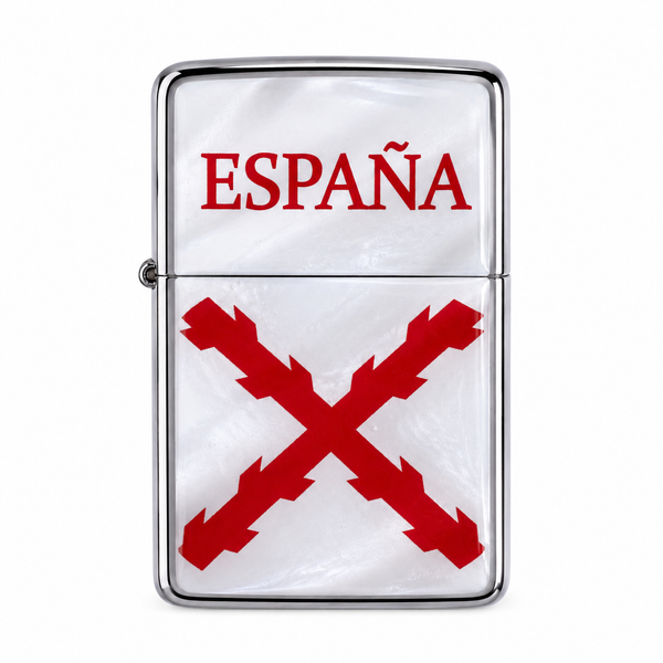Mechero Estilo Zippo Cruz de Borgoña – España Fondo Plateado