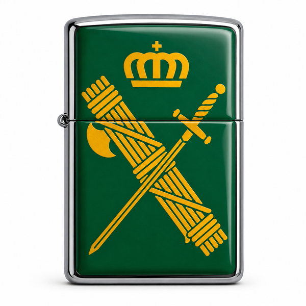 Mechero Estilo Zippo Guardia Civil – Emblema Dorado sobre Verde